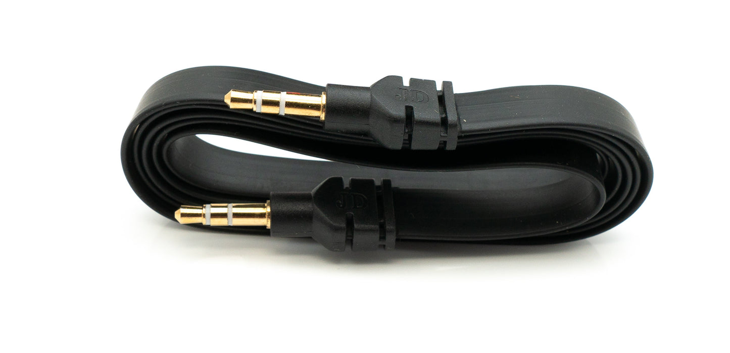 SYSTEM-S Hljóðsnúra 100 cm Stereo AUX Jack 3,5 mm karlkyns í karlkyns flatur í svörtum