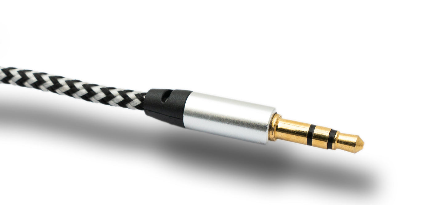 SYSTEM-S Hljóðsnúra 100 cm Stereo AUX Jack 3,5 mm karlkyns í karlkyns fléttuð í gráu
