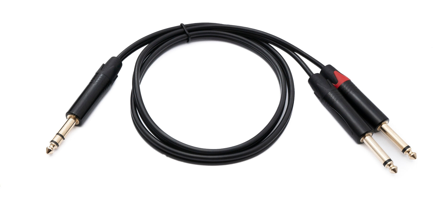 SYSTEM-S Hljóðsnúra með Y-tengi, 100 cm, 2x 6,35 mm 2-pinna tengi í 1x AUX tengi