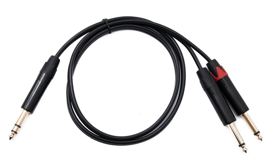SYSTEM-S Hljóðsnúra með Y-tengi, 100 cm, 2x 6,35 mm 2-pinna tengi í 1x AUX tengi