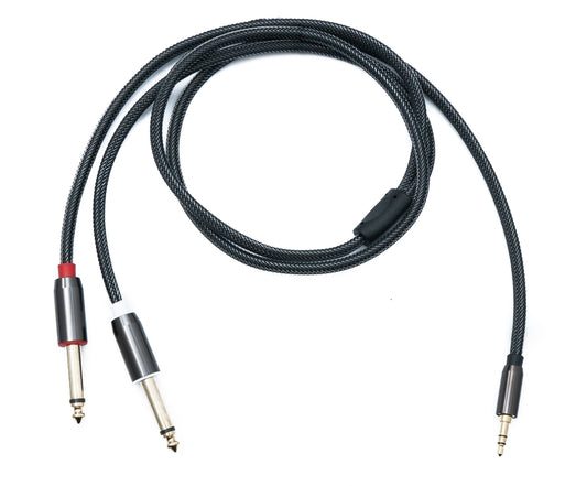 SYSTEM-S Audio Y jack cable 100 cm 2x 6.35 mm 2-pin plug to 3.5 mm 3-pin plug braided AUX