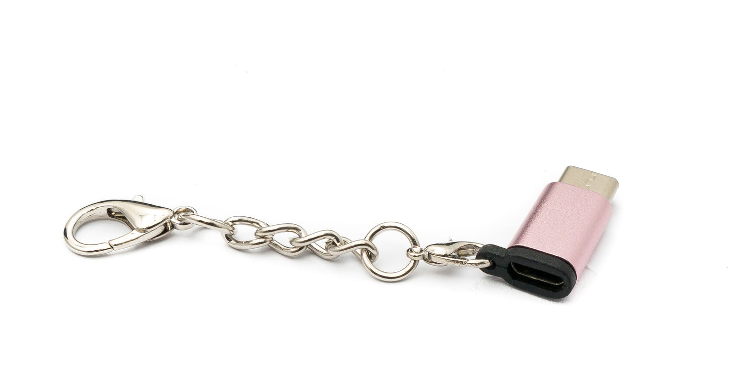 SYSTEM-S USB 3.1 Adapter Typ C Stecker zu 2.0 Micro B Buchse Kette in Pink