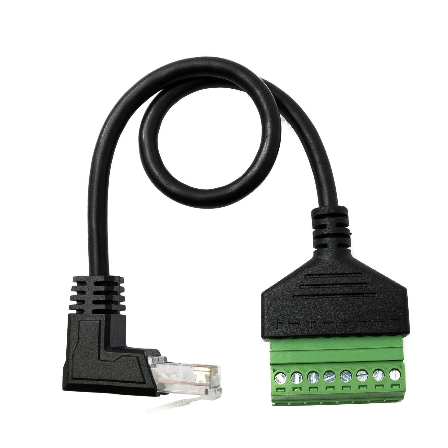 SYSTEM-S LAN Kabel 30 cm RJ45 Stecker zu 8 pin Terminalblock Winkel in Schwarz
