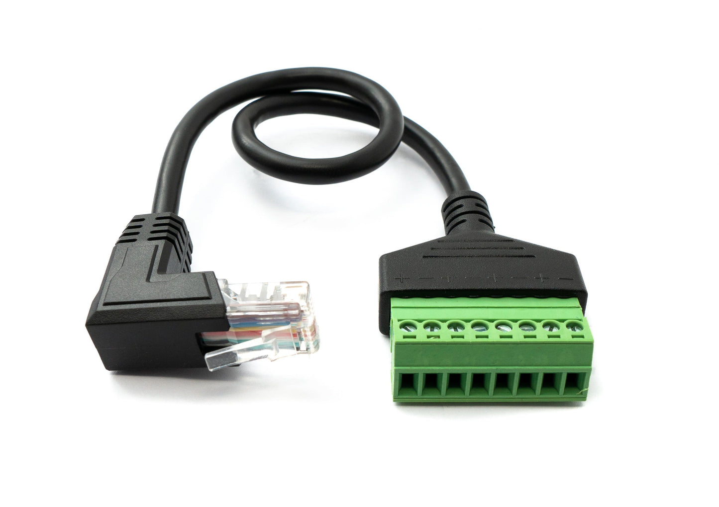 SYSTEM-S LAN Kabel 30 cm RJ45 Stecker zu 8 pin Terminalblock Winkel in Schwarz