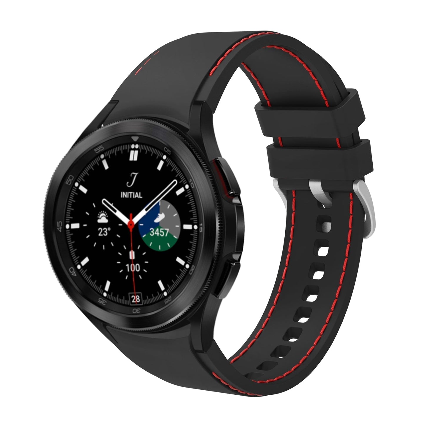 SYSTEM-S sveigjanleg sílikonól 20mm fyrir Samsung Galaxy Watch 4 snjallúr, svört