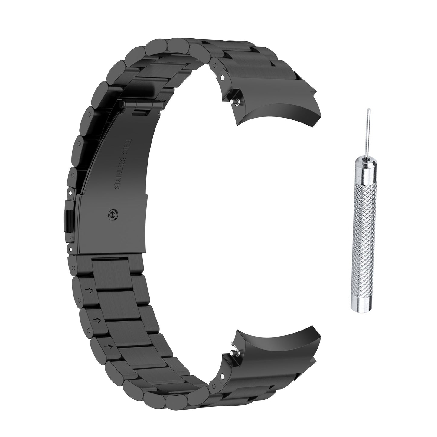 SYSTEM-S Armband 22mm aus rostfreiem Stahl mit Kippfaltschließe für Smartwatch in Schwarz