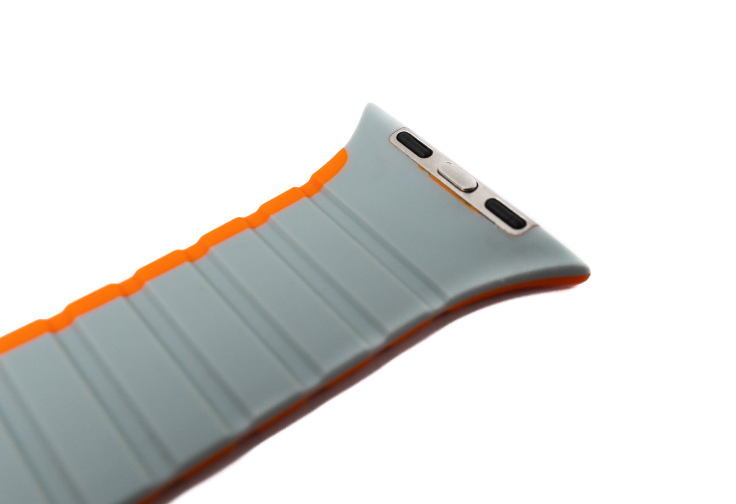 SYSTEM-S armband 42 44 45 49 mm úr sílikoni, sveigjanlegu segulmagni fyrir Apple Watch snjallúr, appelsínugult og grátt
