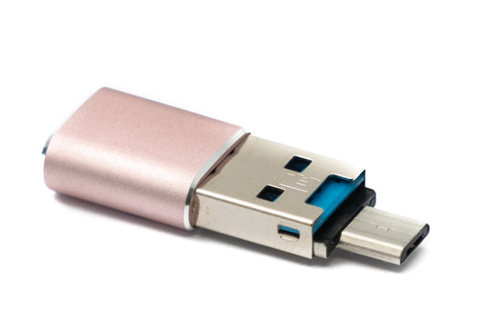 System-S 3 í 1 MicroSD millistykki fyrir kortalesara með USB A 3.0 fyrir Micro USB og USB Type C.