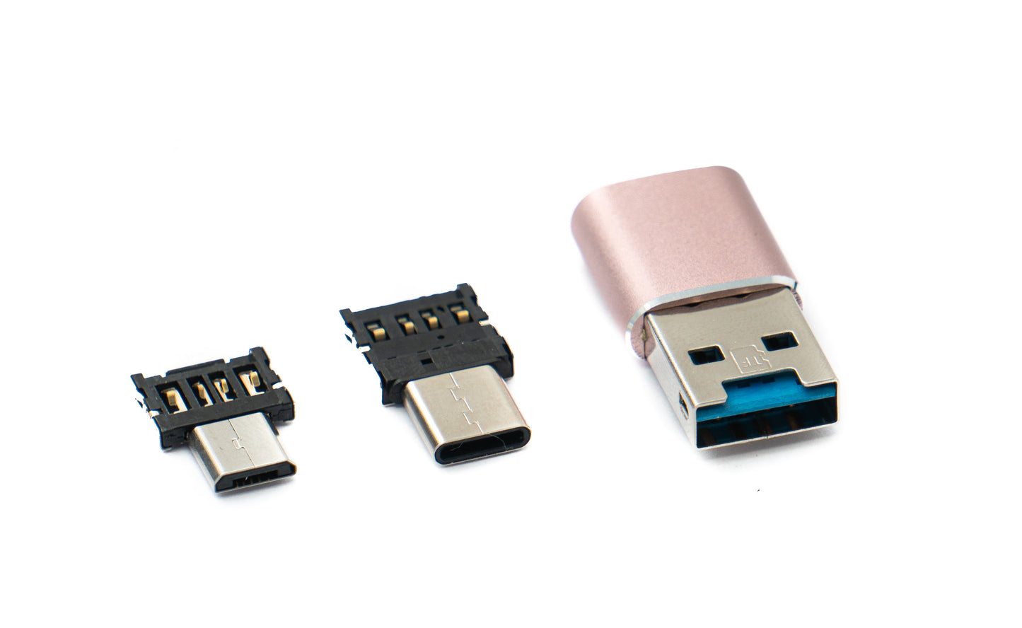 System-S 3 í 1 MicroSD millistykki fyrir kortalesara með USB A 3.0 fyrir Micro USB og USB Type C.
