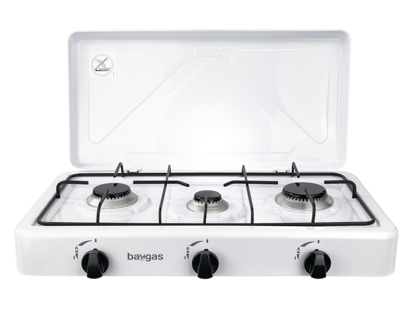 B-lager Baygas færanlegur gaseldavél, tjaldeldavél með 3 brennurum, flytjanlegur útieldavél, hvítur