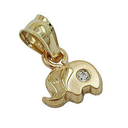 Pendant 5x7mm small elephant with zirconia matt-shiny 9Kt GOLD
