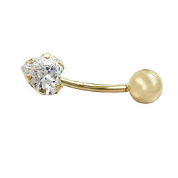 Belly button piercing Banana 20x6mm Banana Zirconia Heart 14Kt GOLD