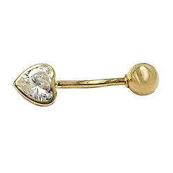 Belly button piercing Banana 20x6mm Zirconia Heart 14Kt GOLD