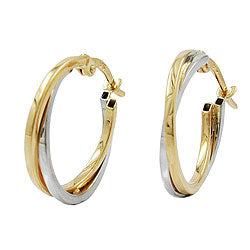 Hoop earring 19x2mm bicolor yellow gold and white gold 9Kt GOLD