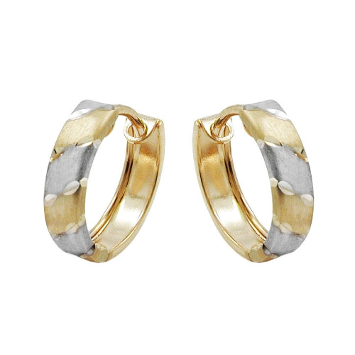 Hoop earring 12x3mm folding hinge bicolor rhodium-plated 9Kt GOLD