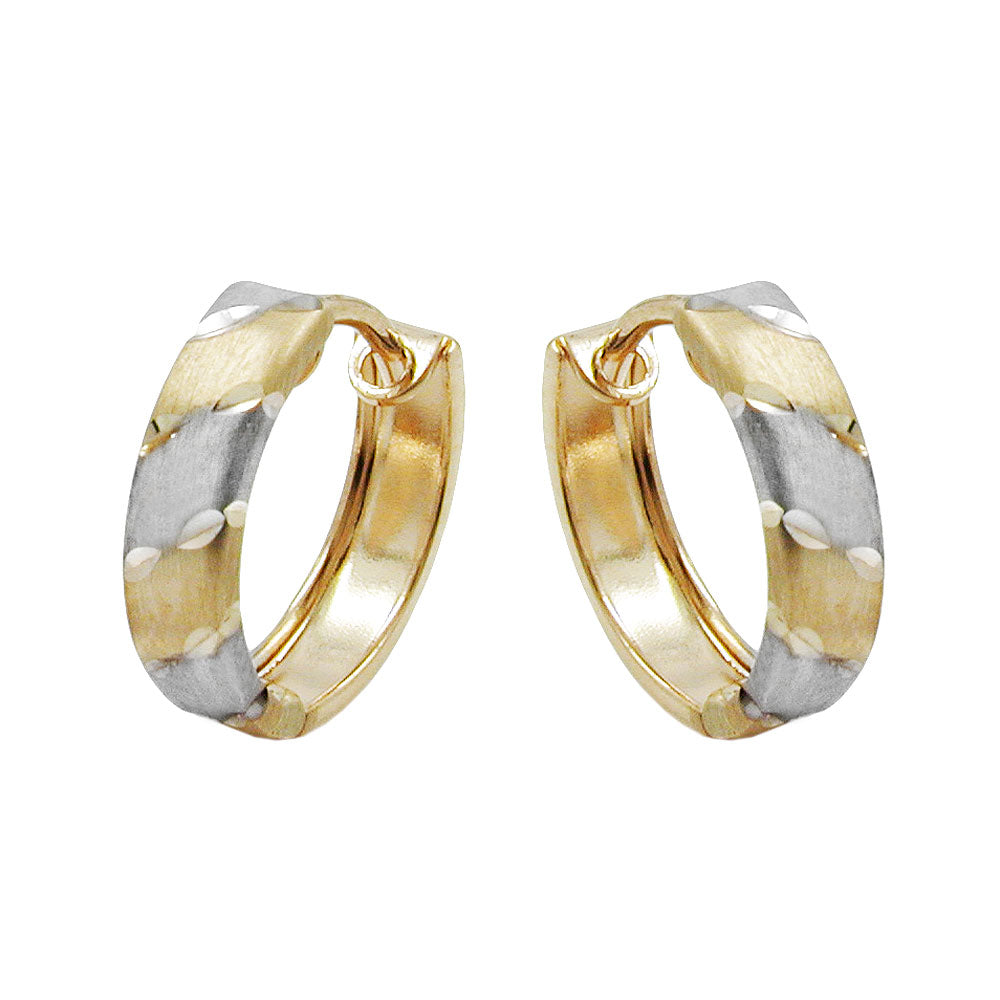 Hoop earring 12x3mm folding hinge bicolor rhodium-plated 9Kt GOLD