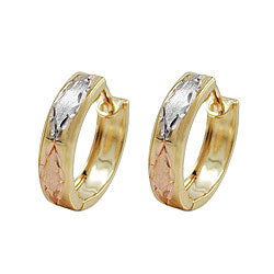 Hoop earring 12x3mm folding hinge tricolor diamond-cut 9Kt GOLD