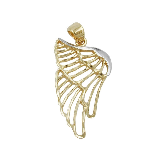 Angel wing pendant 24x14mm bicolor rhodium-plated diamond-cut 9K GOLD