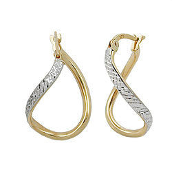 Hoop earring 23x2mm oval bicolor diamond-cut curved 9K GOLD