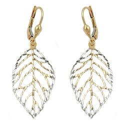 Leverback earring 45x16mm leaf openwork 9Kt GOLD