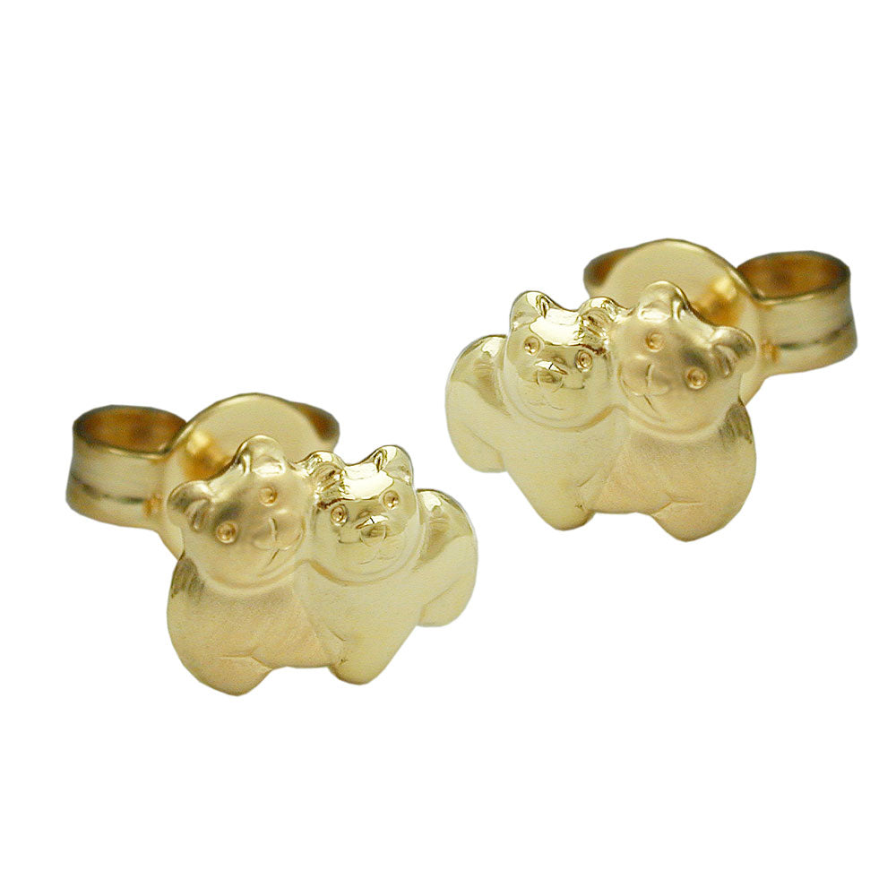 Eyrnalokkar með 6x8mm bjarndýralokki, par úr mattglansandi 9Kt gulli