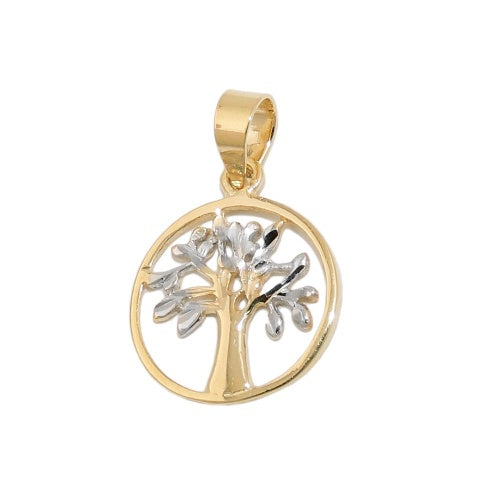 Pendant 12mm Tree of Life bicolor 9Kt GOLD