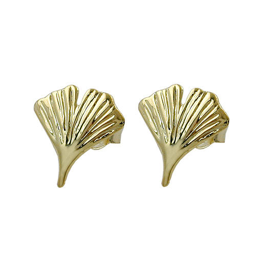Eyrnalokkar 12mm ginkgo lauf glansandi 9Kt gull