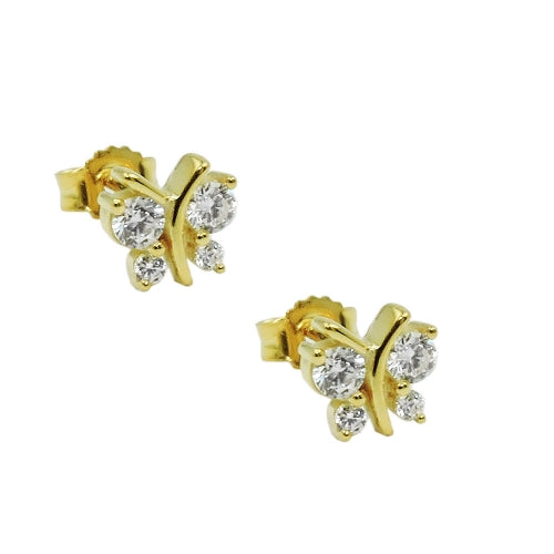 Eyrnalokkar 6x6mm fiðrildi með 4 sirkonsteinum 9Kt gulli