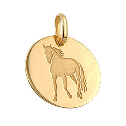Pendant engraving plate 14mm with laser engraving horse shiny 9Kt GOLD
