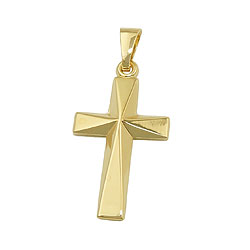 Pendant 21x13mm cross shiny center angularly shaped 9Kt GOLD