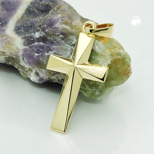 Pendant 21x13mm cross shiny center angularly shaped 9Kt GOLD