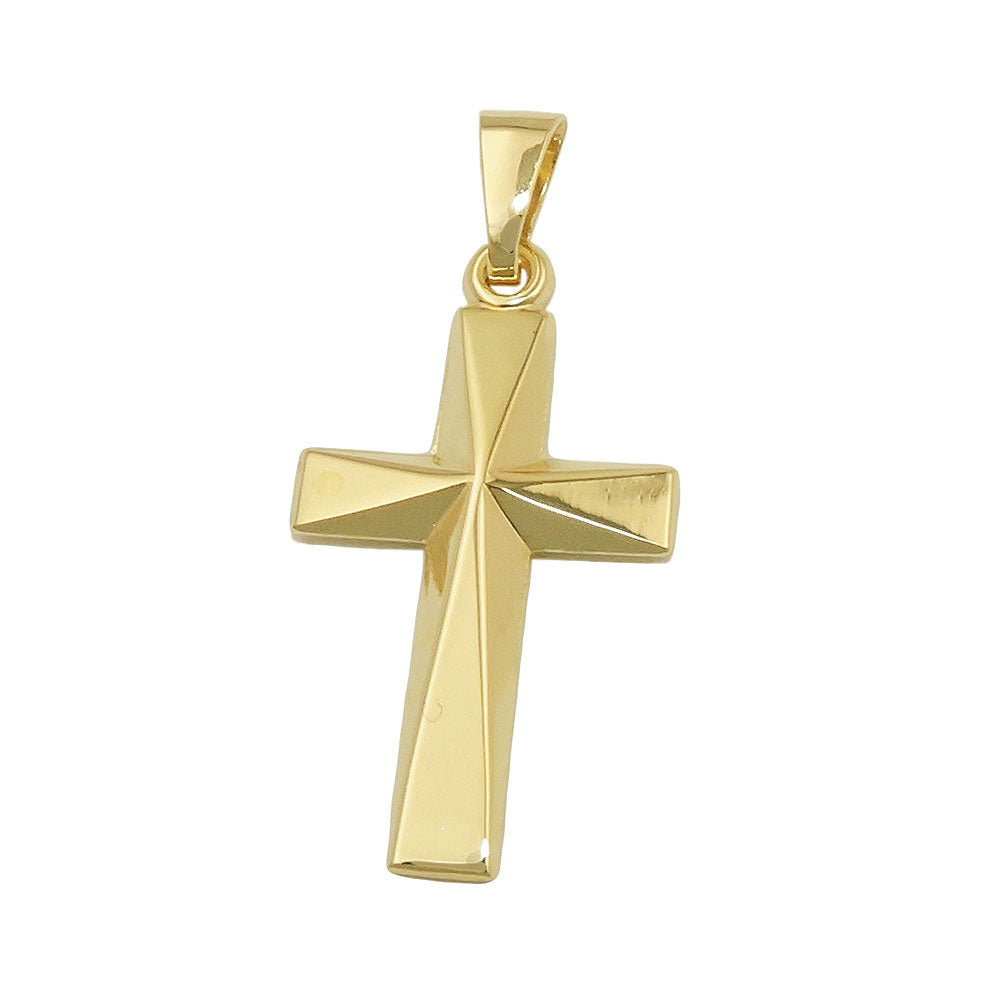 Pendant 21x13mm cross shiny center angularly shaped 9Kt GOLD