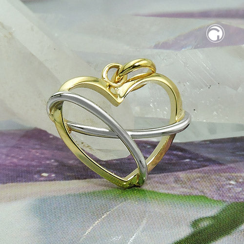 Pendant 13x15mm heart bicolor shiny 9Kt GOLD