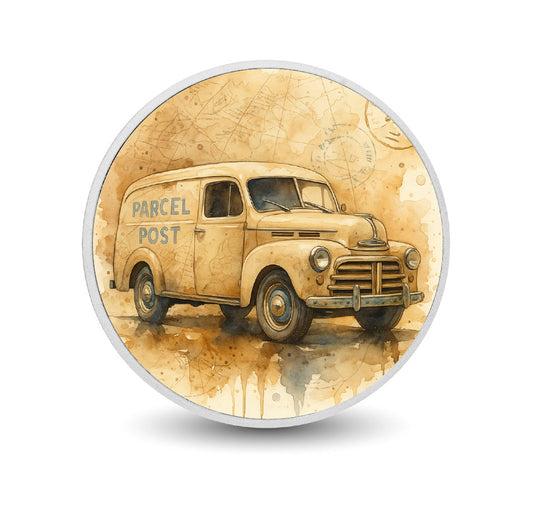 2025 Canada 1oz 9999 Silver BU Timeless Delivery ParcelPost in Motion Colourized