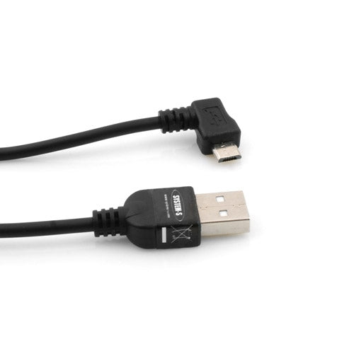 System-S Micro USB hleðslusnúra gagnasnúra 90° horntengi spíralsnúra 50 - 135 cm