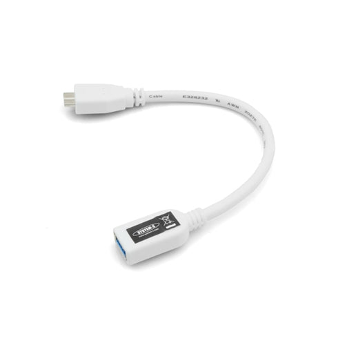 System-S Micro USB 3.0 OTG millistykki (USB A tengi í Micro-B tengi) í hvítu fyrir Samsung Galaxy Note 3 20 cm