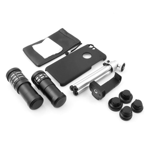 System-S linsusett 20X smásjárlinsa með víðlinsu + stórlinsa með fiskaugnalinsu 2X 9X 12X aðdráttarlinsu með litlu þrífóti og hulstri fyrir iPhone 6.