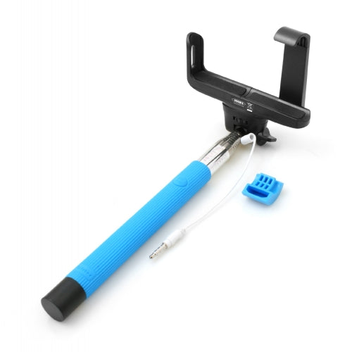System-S Universal Monopod Selfiepod Selfiestick sjónaukafesting (u.þ.b. 23,5 cm - 100 cm löng) með ¾ skrúfu og millistykki (u.þ.b. 6 cm - 8,5 cm breidd) fyrir sjálfsmyndir með fjarstýrðri lokara, blár