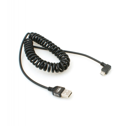 System-S Micro USB 2.0 spíralkapall 90 gráðu hallandi tengi (vinstri/karl) gagnasnúra hleðslusnúra 150 cm