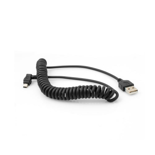 System-S Mini USB spíral snúra 90 gráðu hallandi tengi millistykki gagnasnúra hleðslusnúra 140 cm
