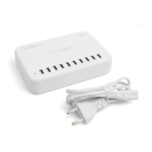 SYSTEM-S USB hleðslustöð 10 x 2.0 Tegund A tengi fyrir aflgjafa 120 W 5V fjölhleðslutæki með 10 tengi