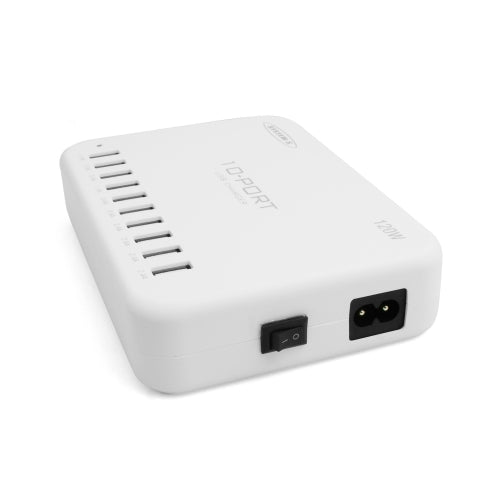 SYSTEM-S USB hleðslustöð 10 x 2.0 Tegund A tengi fyrir aflgjafa 120 W 5V fjölhleðslutæki með 10 tengi