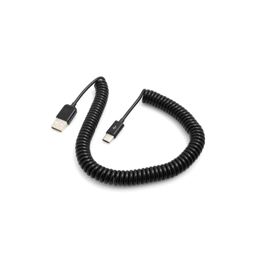 SYSTEM-S USB Type C 3.1 í USB 2.0 spíralkapall gagnasnúra hleðslusnúra 100-200 cm svart
