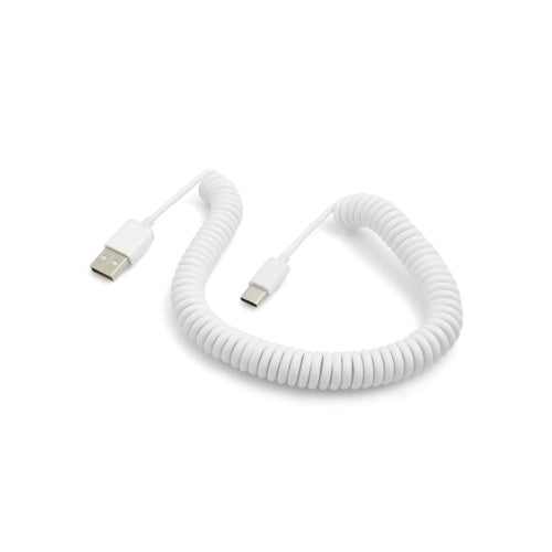 System-S USB Type C 3.1 í USB 2.0 spíralkapall gagnasnúra hleðslusnúra 100-200 cm hvít