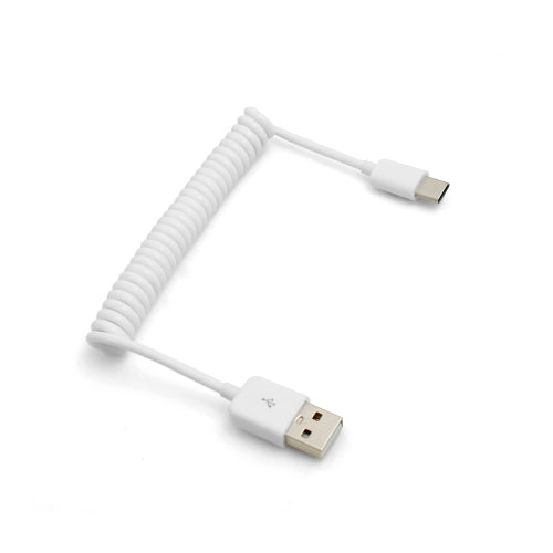 System-S USB Type C 3.1 í USB 2.0 spíralkapall gagnasnúra hleðslusnúra 50 cm - 100 cm hvít