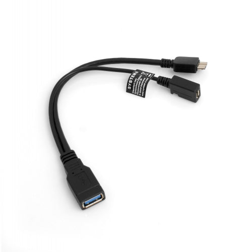 SYSTEM-S OTG On The Go gestgjafasnúra 3-í-1 USB 3.0 Tegund A í Micro USB 3.0 og Micro USB 2.0 gagnasnúra 22 cm Y-snúra