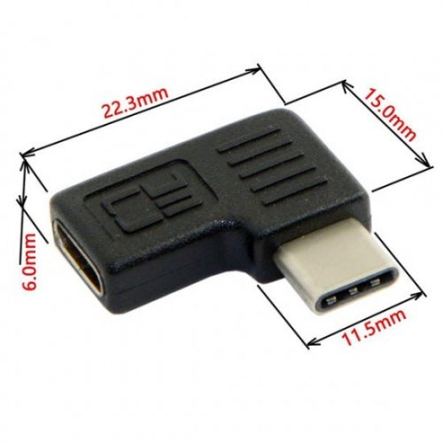 SYSTEM-S 90 gráðu hægri og vinstri hornrétt USB 3.1 Type C karlkyns í USB 3.1 Type C kvenkyns millistykki, hornrétt millistykki