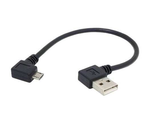 SYSTEM-S Micro USB snúra 90° rétthyrnd tengi í USB 2.0 Tegund A (karlkyns) 90° rétthyrnd gagnasnúra hleðslusnúra u.þ.b. 19 cm
