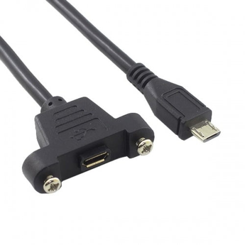 SYSTEM-S Micro USB tengi fyrir spjaldfestingu Micro USB karlkyns í Micro USB kvenkyns með skrúfum, 50 cm