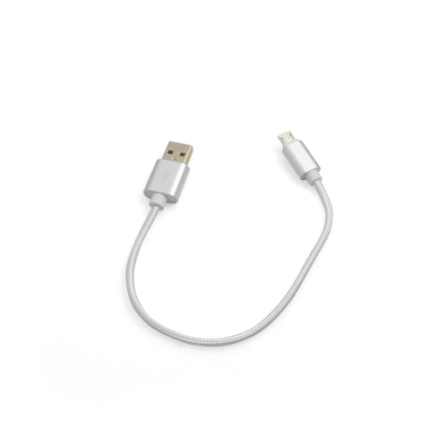 SYSTEM-S Micro USB snúra (karlkyns) í USB A 2.0 (karlkyns) millistykki gagnasnúra hleðslusnúra 25cm fléttuð nylon í hvítum og silfurlituðum lit.
